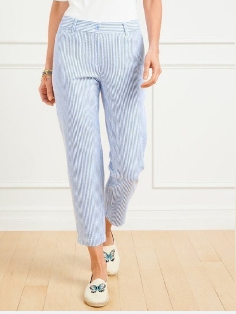 NWT Talbots Perfect Blue and White Striped Crop Pants